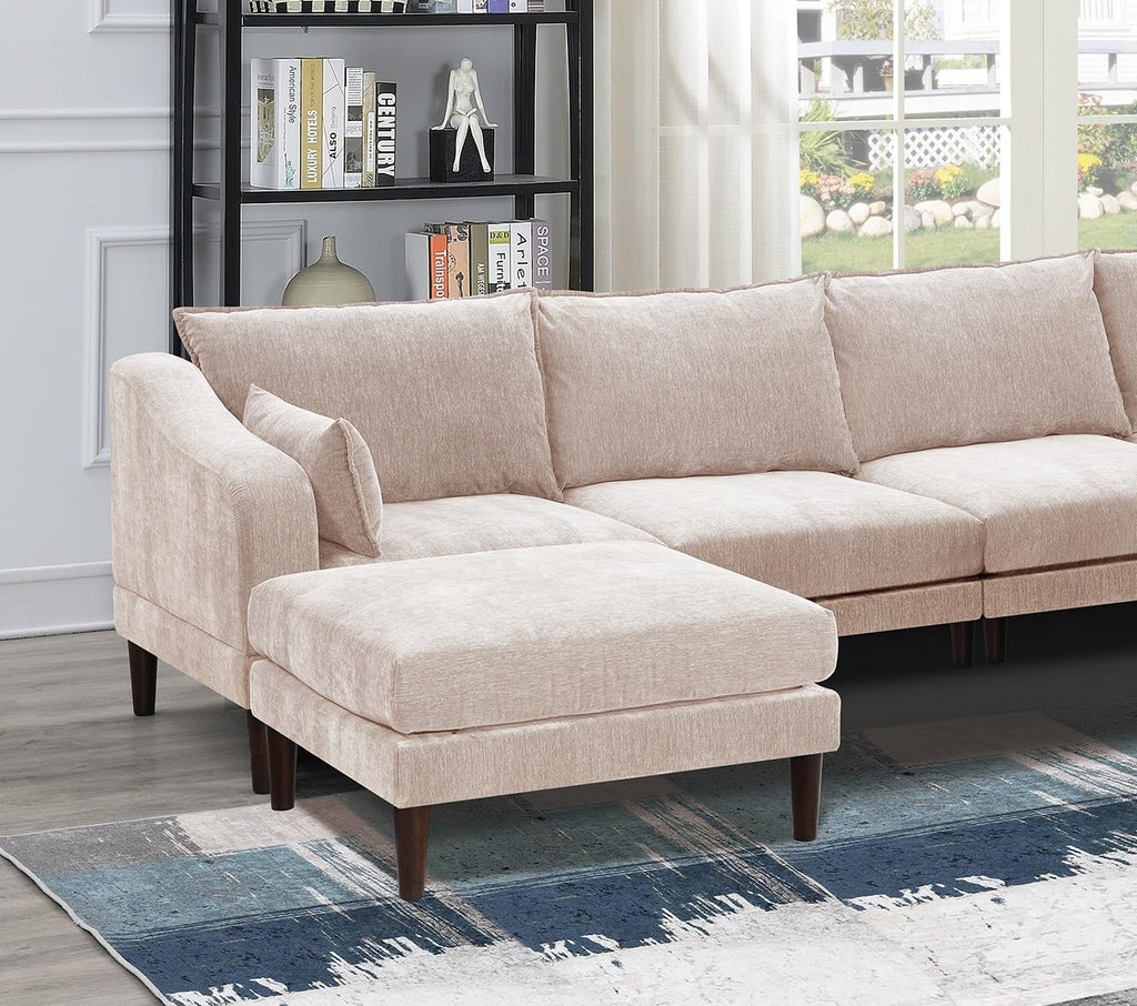 U-Shaped Couch Set: 6-Piece Modular Sectional with Armless Chairs, One Arm Chair, Ottoman - Modern Living Room Furniture