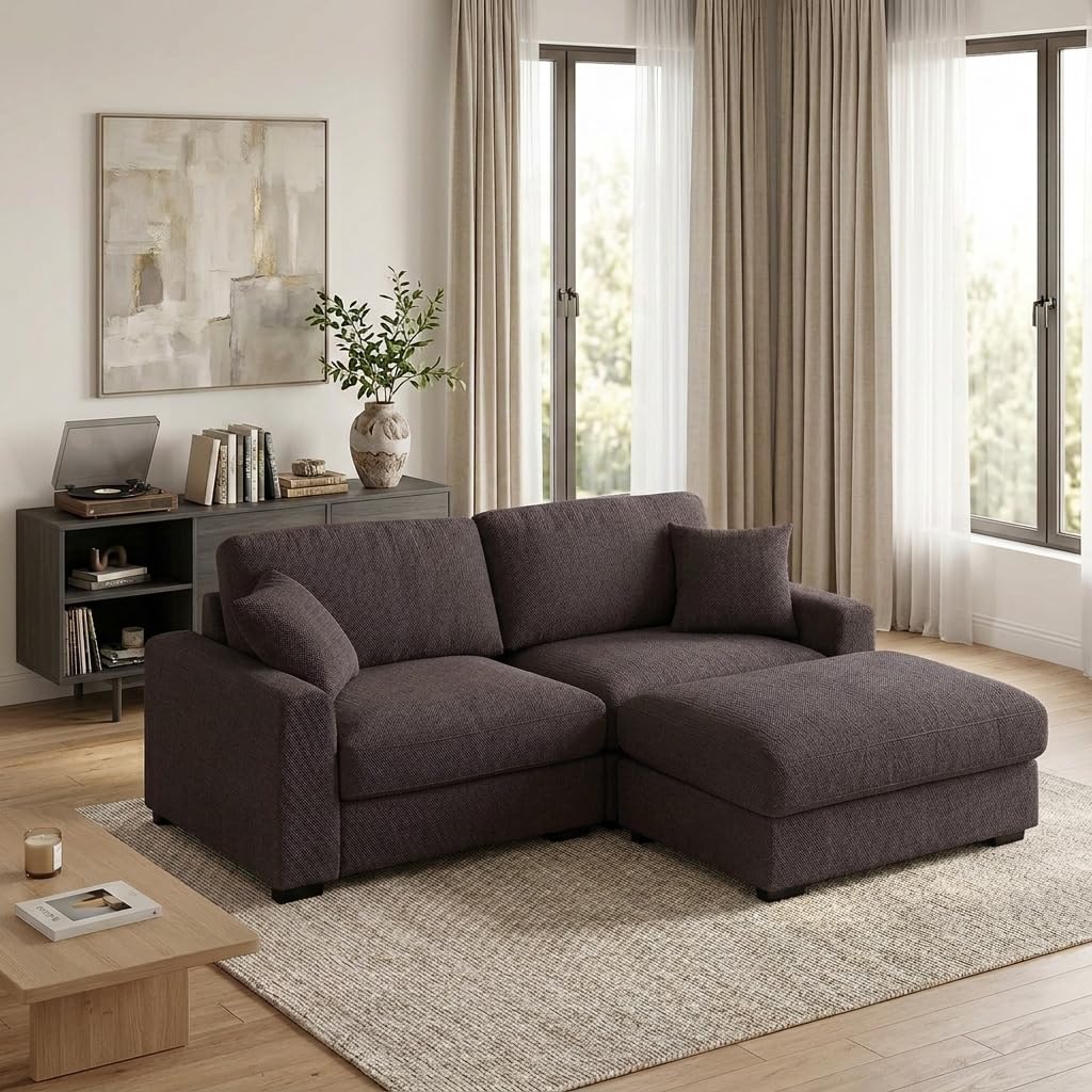 130 Inch Sectional Couch Modular Sofa with Ottoman Cloud Like Comfort 3 Seater Oversized Cloud Couch with Extra Large Chaise Chenille Fabric L Shaped Home Sofa for Living Room,Apartment(Gray)