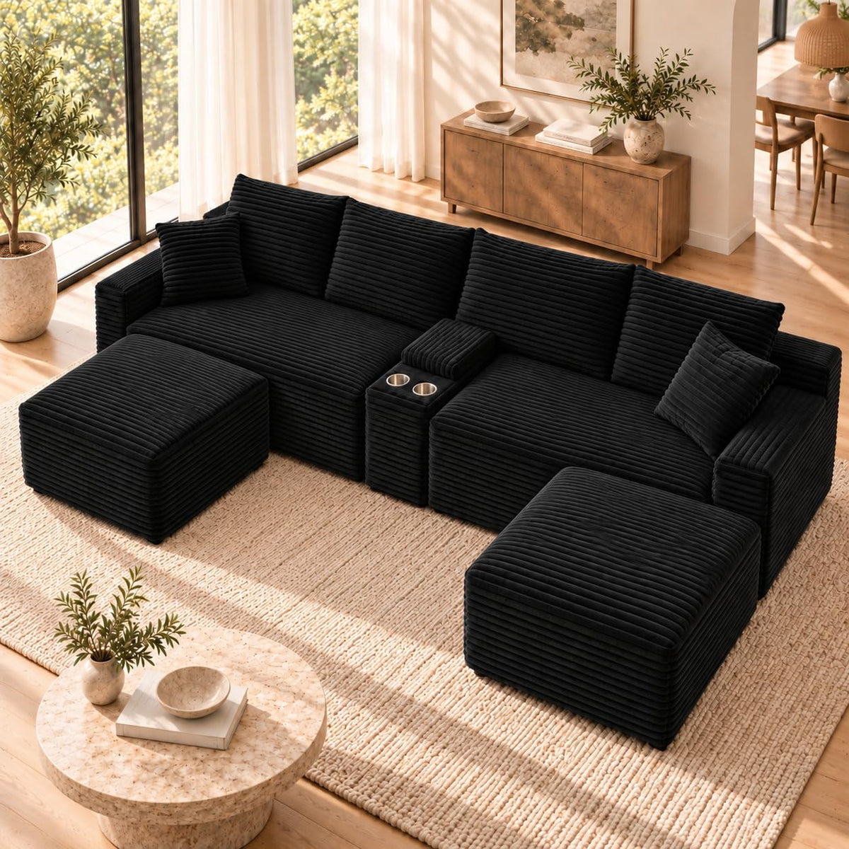 127" Cloud Modular Sectional Sofa, U Shaped Boneless Couch,Grey