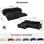 110.75'' Sleeper Sofa Bed King, Corduroy Modular Sectional Sofa, Black