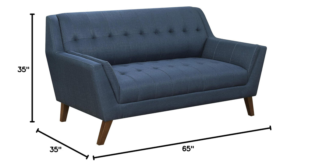Wallace & Bay Browning Blue Loveseat with Deep Tufting and Stitching Details