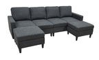 Tidyard Linen Upholstered Modular Sectional Sofa with 2 Ottomans, Grayish Black, Tall Legs, Easy Assembly, No Tools Required