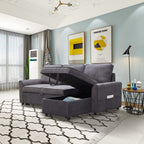 Tidyard MGEA Modern L-Shaped Sofa Bed with Chaise, Reversible Sectional with Pull-Out Bed & Storage, 4-Seater Linen Fabric Convertible Couch for Living Room, Dark Grey