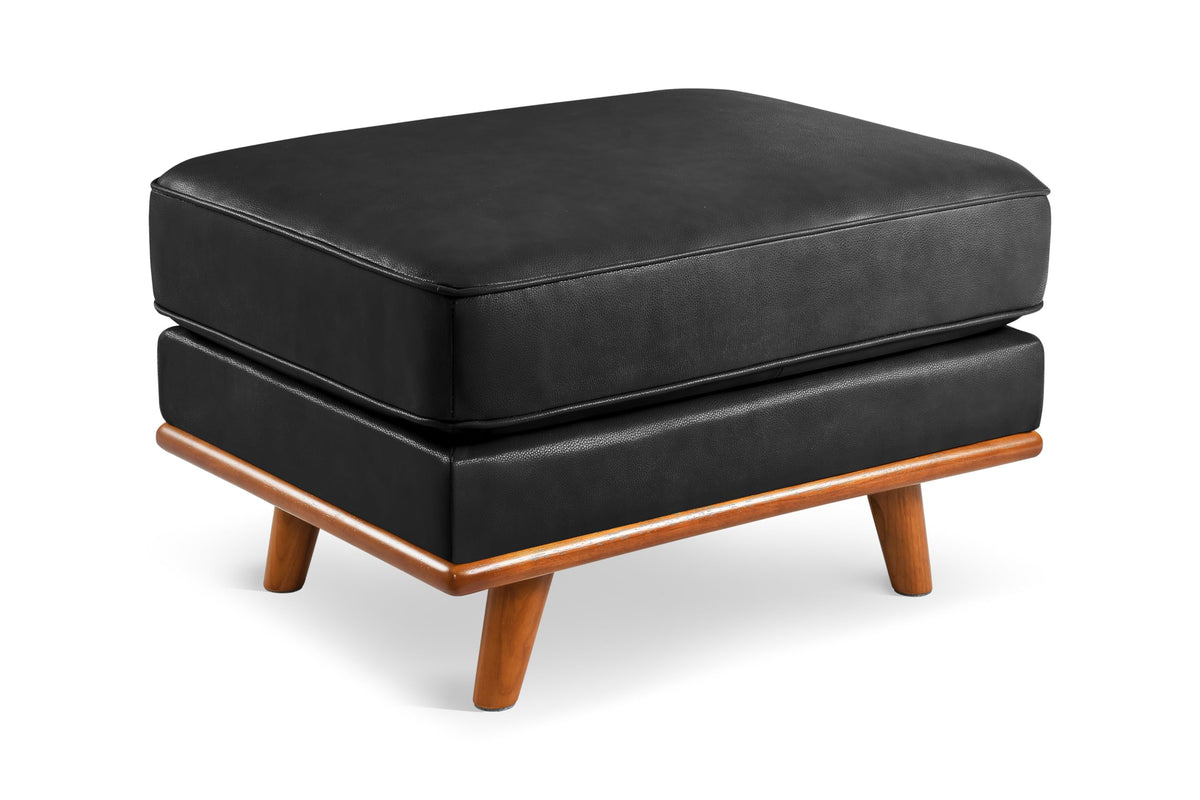 Valencia Artisan Full Leather Ottoman 31”| Full Italian Nappa 11000 Top-Grain Leather, Solid Alder Wood, Ultimate Comfort, Black