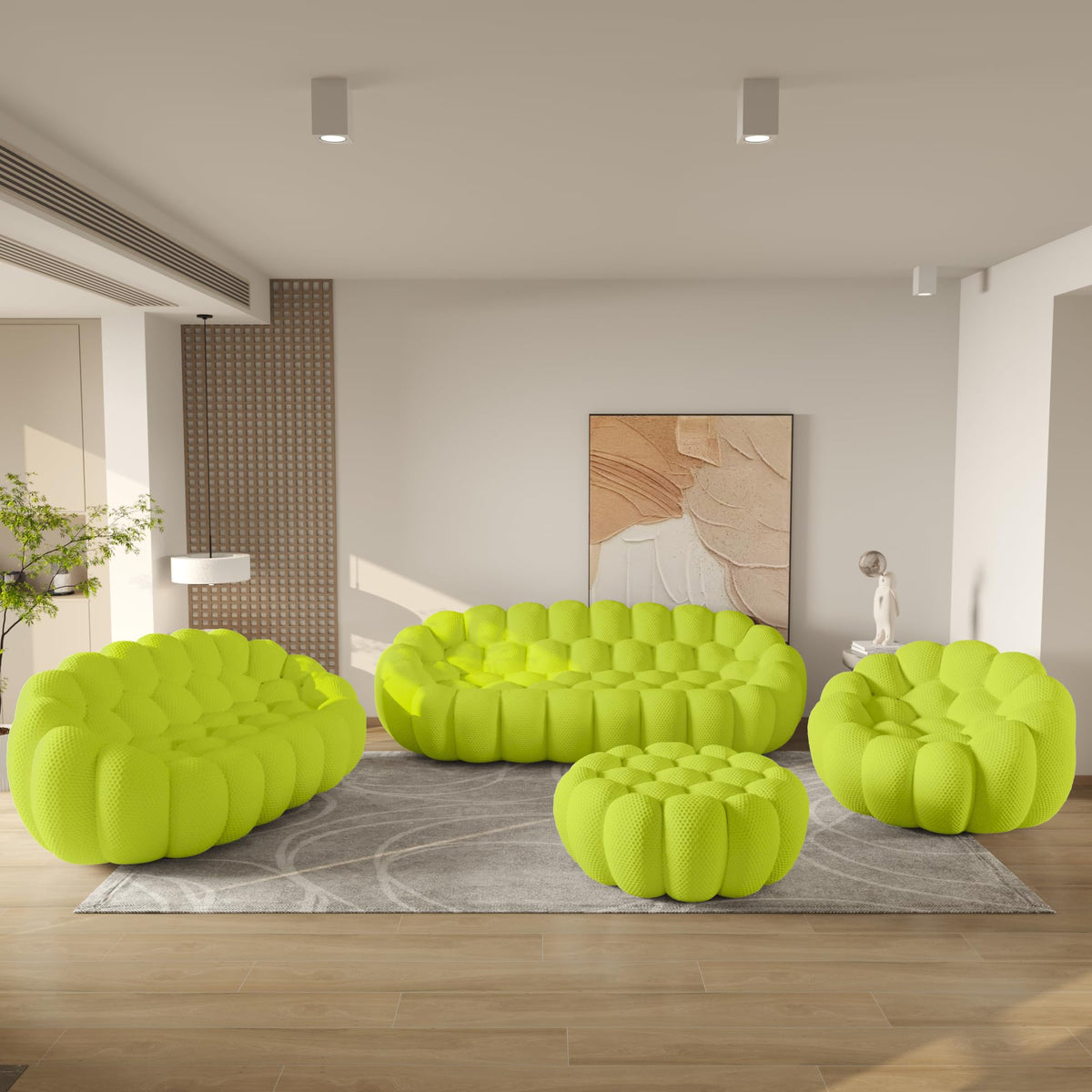 WJShome Modern Bubble Sofa Couch, 79.53" Curved Sofas for Living Room, Boneless Large Bean Bag Chair,Deep Seat Floor Sofas Chair Lounge 3 Seater for Home,Orange