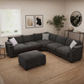 107.1" L-Shaped Modular Sectional Sofa with Storage Ottomans, 6-Seat Deep Seat Sofa with Armrest Storage, Cup Holders & USB Type-C Charging, Sectional Couches for Living Room (Grey)