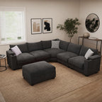 107.1" L-Shaped Modular Sectional Sofa with Storage Ottomans, 6-Seat Deep Seat Sofa with Armrest Storage, Cup Holders & USB Type-C Charging, Sectional Couches for Living Room (Grey)