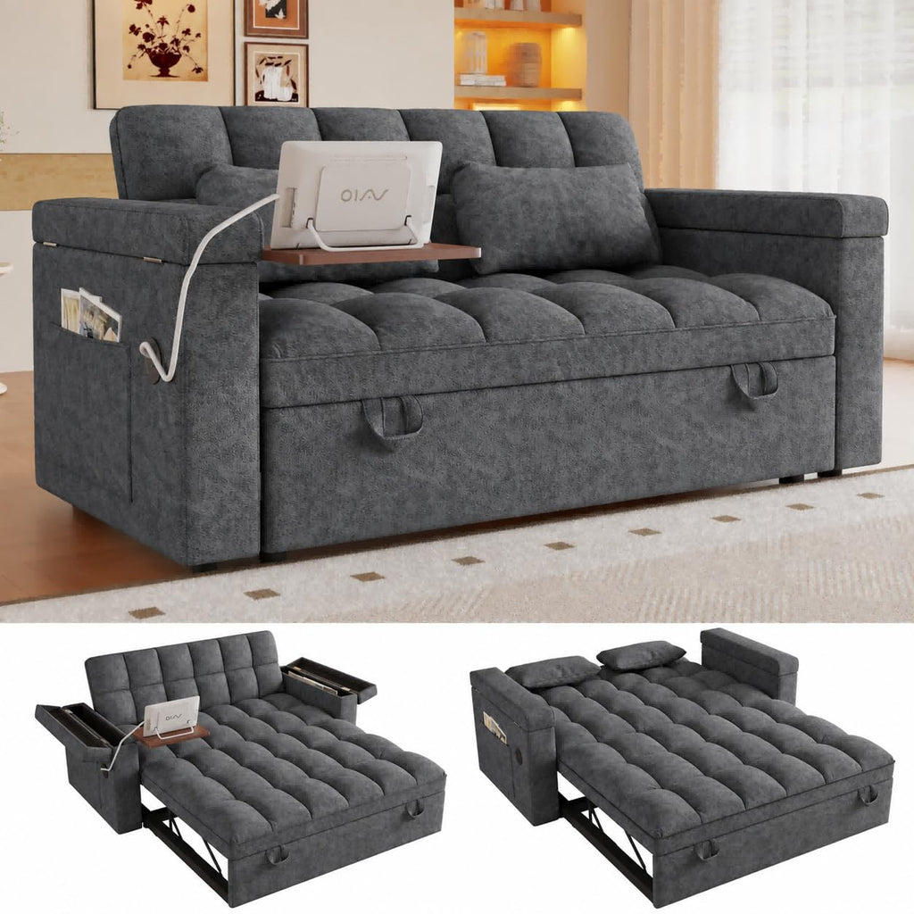 108”Pull Out Sofa Bed, U Shaped Sleeper Sofa for Living Room, Black