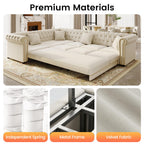 115.3" L-shaped Couch with Pull Out Sofa Bed, Velvet Couch Gold Trim, Beige