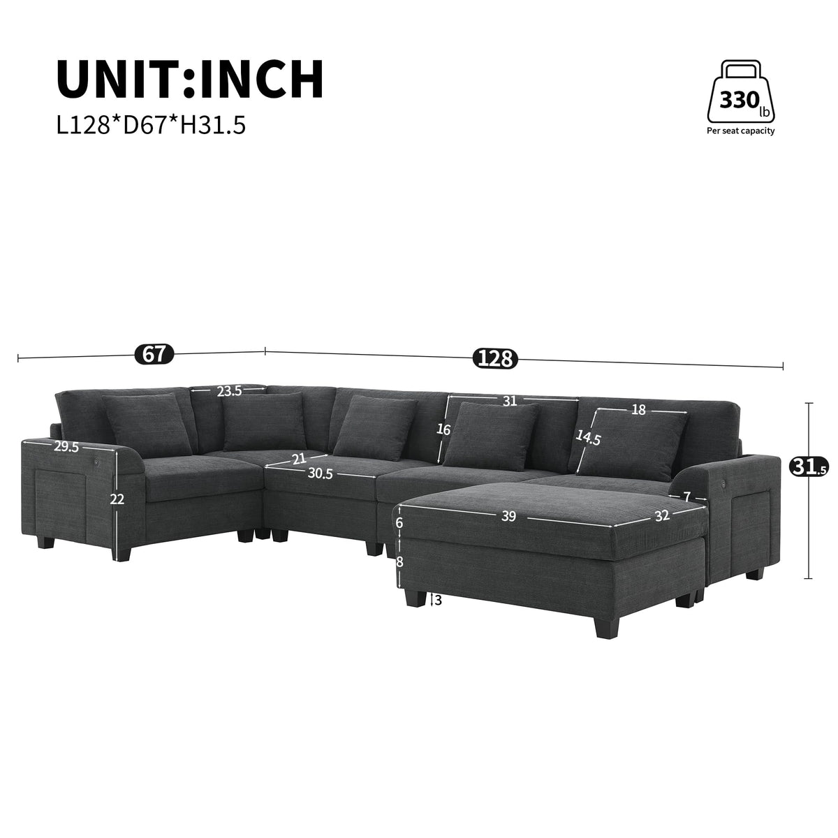 Tidyard 12? U Shaped Sectional Sofa with Ottoman, 6-Seater Chenille Couch Set, Hidden Storage, Cup Holders & USB Ports, Modern Living Room Sofa for Apartment, 2 Color Options