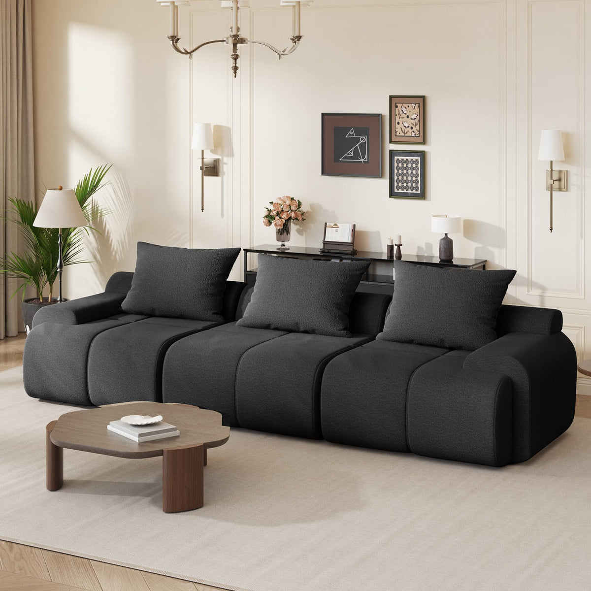114" L Shaped Cloud-Loaf Modular Sectional Sofa, Extra Deep Seat Upholstery Cloud Couch with Ottoman, Boneless Memory Foam Couches for Living Room, Chenille Corduroy - Cream White