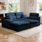 111" Modular Chenille Sofa Set w/ Reversible Chaise,No-Assembly-Beige-Blue