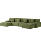 U Shaped Sectional Couch, Modular Cloud Couch Sofa, Boneless Sectional Sofa with Corduroy Fabric, Large Couches for Living Room,Green