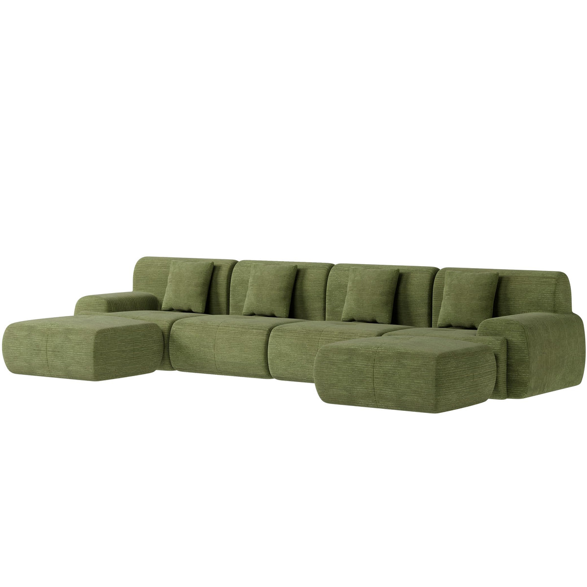 U Shaped Sectional Couch, Modular Cloud Couch Sofa, Boneless Sectional Sofa with Corduroy Fabric, Large Couches for Living Room,Green