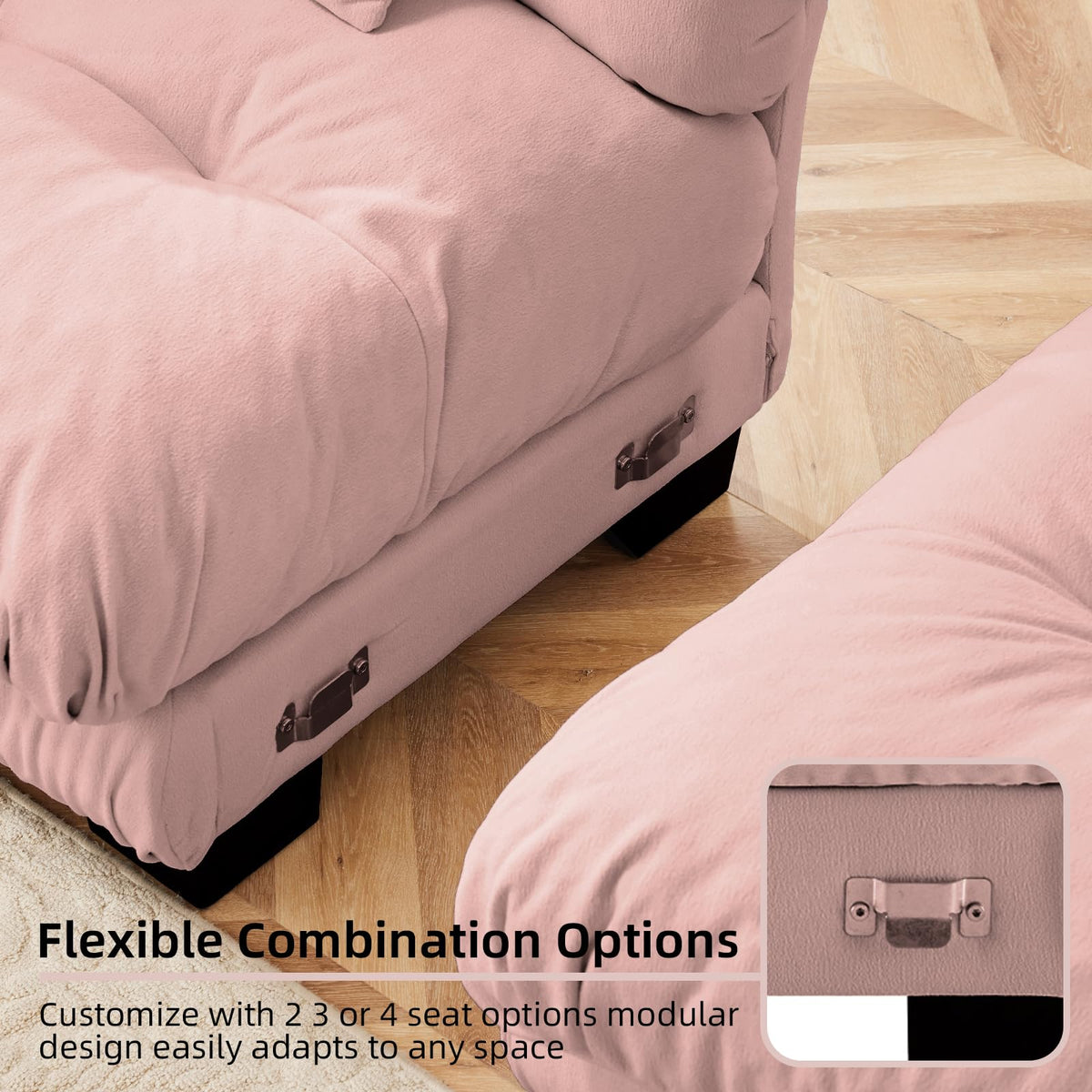 134" Oversized 3 Seater L Shaped Modular Sectional Sofa, Large Sectional Couches for Living Room, Chenille Cloud Couch with Pillows, Living Room Deep Seat Sofas with 3 Seats & 1 Ottoman, Pink