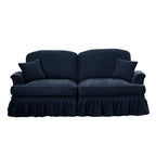 Tidyard Elegant Mid-Century Two-Seater Sofa with Flared Arms, Removable Ruffles, Spindle Legs & Chenille Fabric, Comfy Living Room Couch, Blue