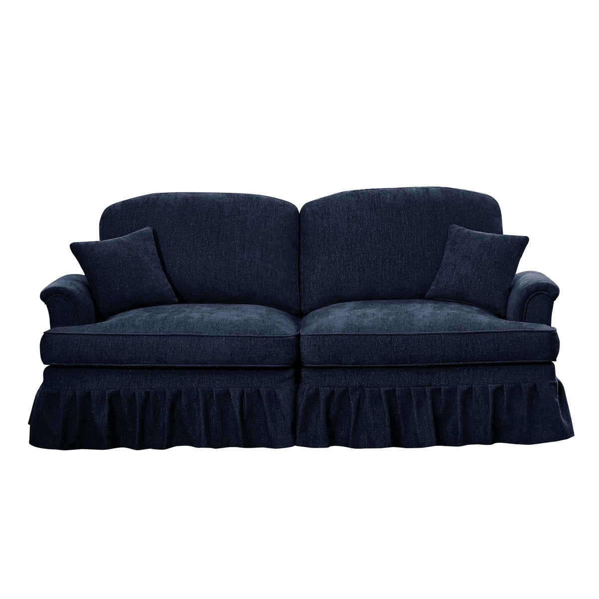 Tidyard Elegant Mid-Century Two-Seater Sofa with Flared Arms, Removable Ruffles, Spindle Legs & Chenille Fabric, Comfy Living Room Couch, Blue
