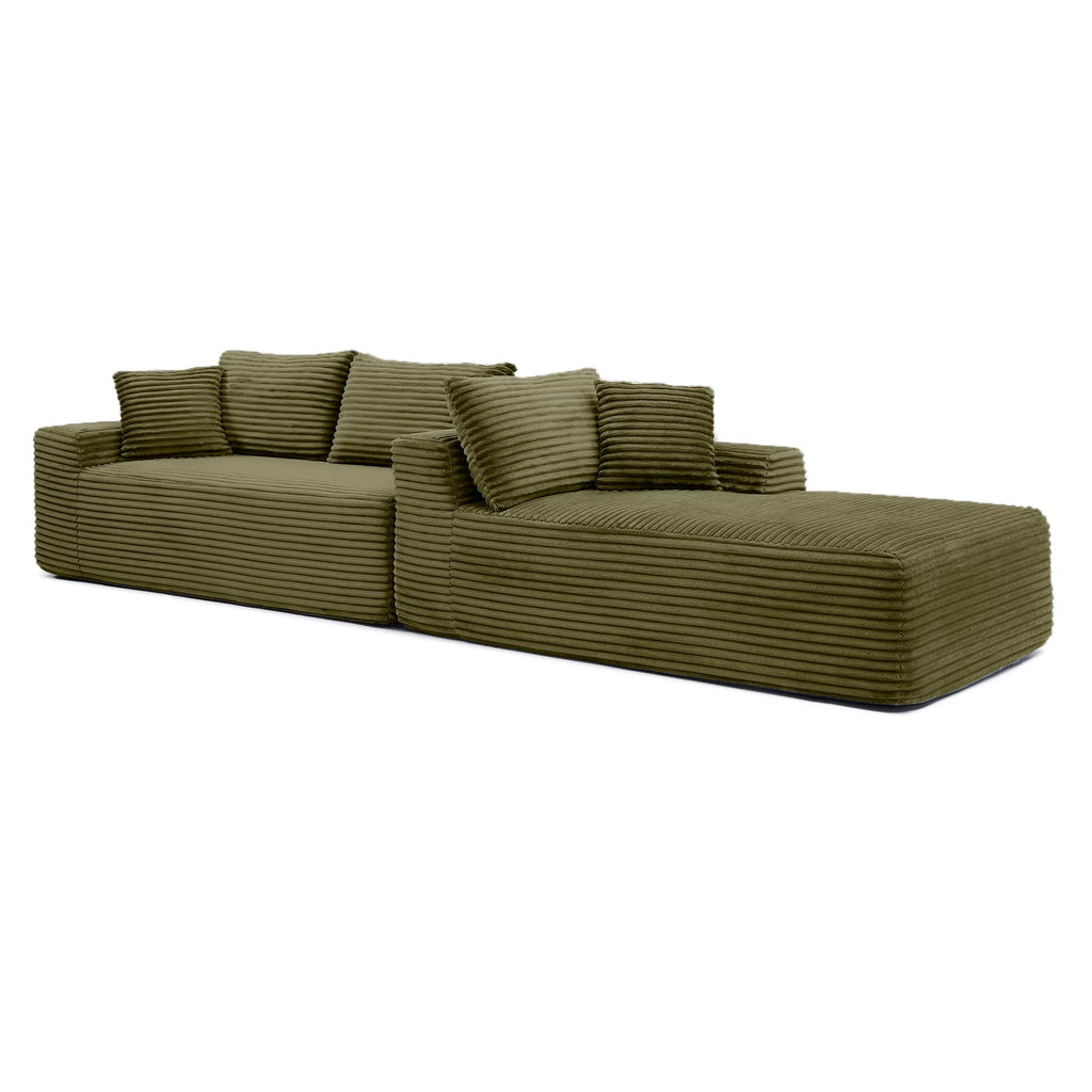 105" Grey, Modern L-Shaped Cloud Couch with Deep Seat & Chaise, Wrinkle-Resistant Corduroy Upholstered 3-Seat Cushion Back Sofa, for Living Room Bedroom (Green, 3, Left Hand)
