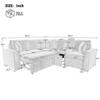 120.5" L-Shaped Modular Sectional Sofa with Cup Holders and 3 Removable Pillows Convertible Couch Bed with Pull-Out Bed and Ample Storage Space for Living Room Bedroom, White
