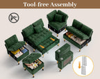 Vipbear 111" Sofa Bed, 7 Seat Modular Sectional Sleeper Sofa with Pull Out Bed, Chenille L Shaped Couch with Storage Ottoman|Cup Holders|Side Table|LED Light|USB Ports, Easy Assembly, Green