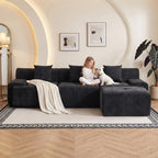 120" Cloud Couch Sectional, Boneless L-Shaped Sofa, Chenille Sofa, Black