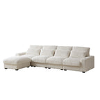 126 inch Corduroy with Cup Holder Super Large L Shaped Sofa, Movable Footrest, Four Waist Pillows and Four Back Cushion, with USB Port and Type C Port