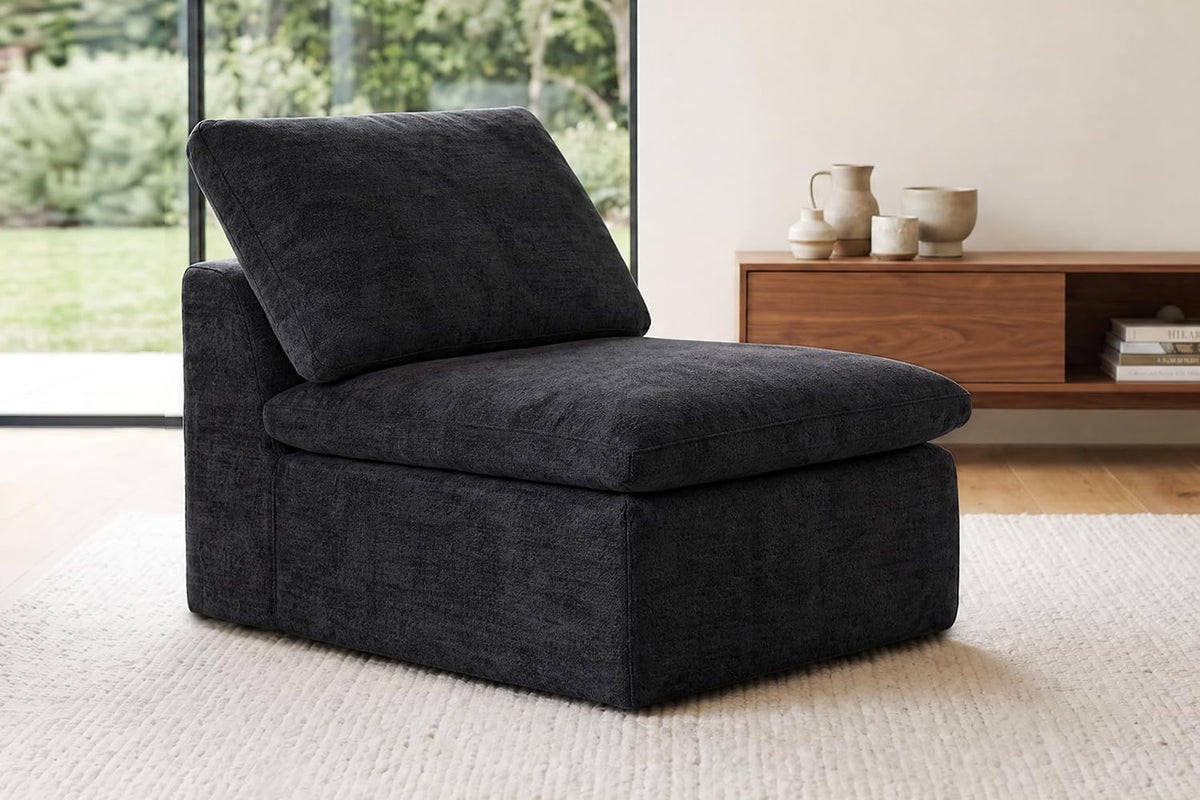 127" Cloud Sofa, U-Shape 3-Seater Modular Couch with 2 Ottomans, Black