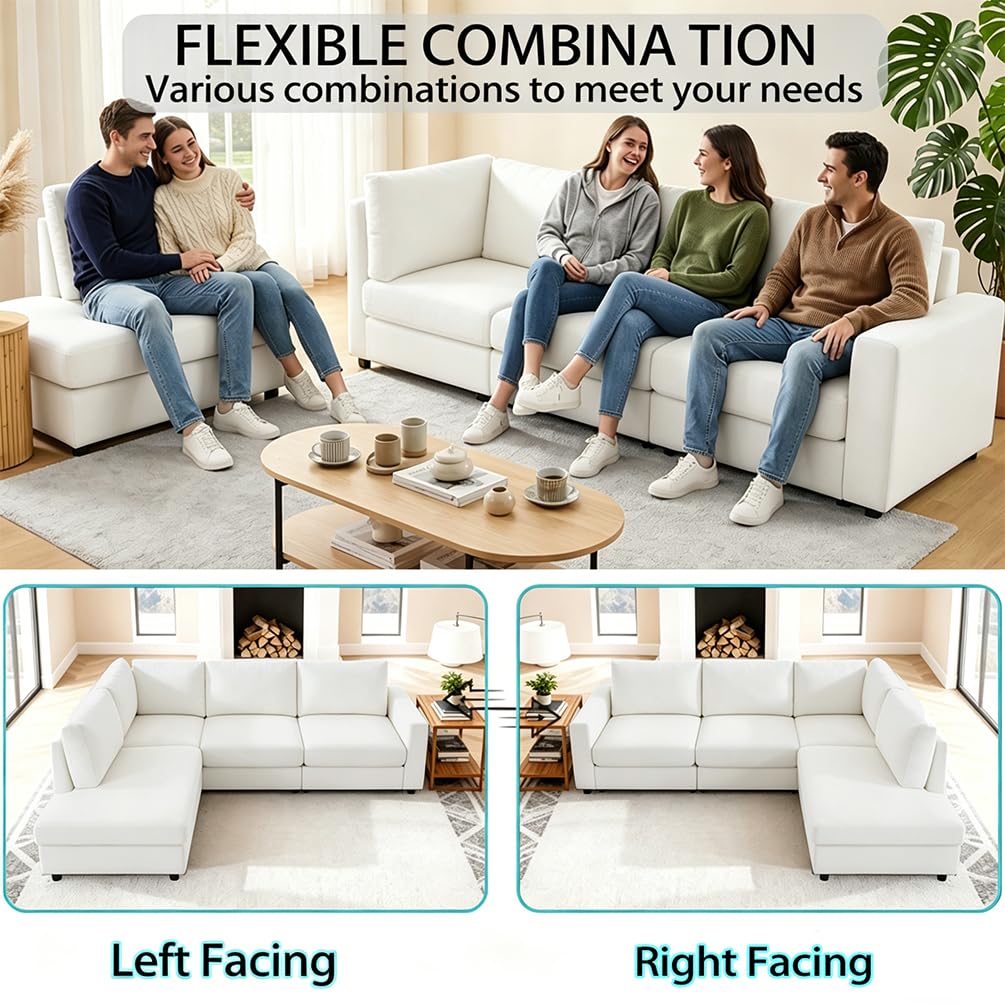 100" Modular Sectional Sofa with Reversible Chaise, Comfy L-Shaped Couch with Deep Seat, Modern Chenille 4-Seater Sectional Couches for Living Room, Apartment, Beige
