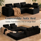 106" Convertible Sleeper Sectional Sofa Bed, 4-in-1 Corduroy Boneless Couch with Fixed-Shape Frame, Modular L-Shaped Sofa with Pillows, Fold Out Floor Sofa for Living Room Apartment (Black)