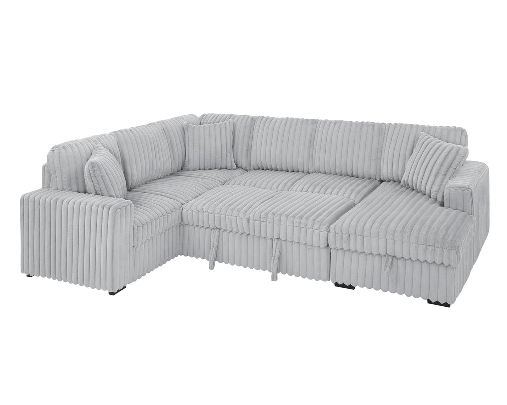 122 Inch Pull Out Couch, Rabbit Plush Fabric Sofa Bed with USB Ports, Oversized U Shape Sectional Sleeper Sofa Bed with Storage Chaise, Grey