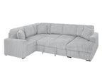 122 Inch Pull Out Couch, Rabbit Plush Fabric Sofa Bed with USB Ports, Oversized U Shape Sectional Sleeper Sofa Bed with Storage Chaise, Grey