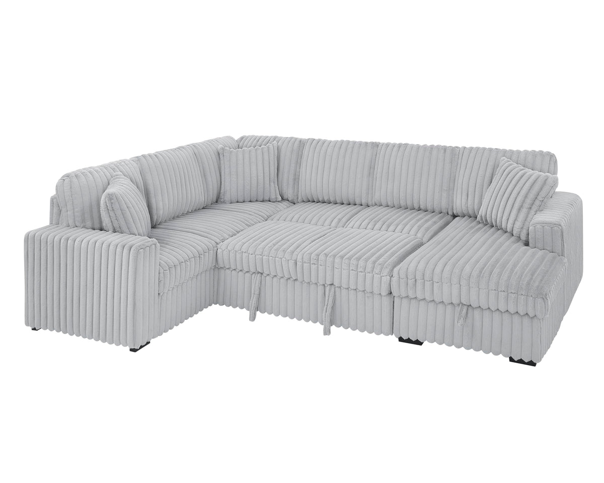 122 Inch Pull Out Couch, Rabbit Plush Fabric Sofa Bed with USB Ports, Oversized U Shape Sectional Sleeper Sofa Bed with Storage Chaise, Grey