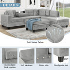 105" Modern Sectional Sofa with Storage Ottoman Gray Design Living Room Cozy Comfort