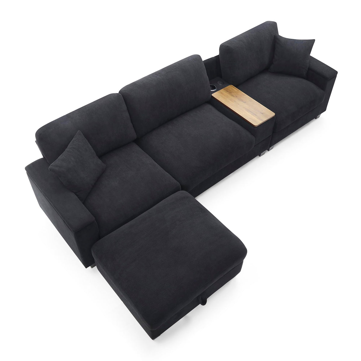 120.3" Sectional Sofa,L Shaped Oversized Couch,Comfy Cloud Couch Set with Drop Down Table,360 Degree Swivel Tray,Cup Holders,USB Charger,Storage Ottoman and Armrest,Wide Seat Sofa for Living Room