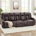YODOLLA Reclining Loveseat Sofa with Dual Center Console, 4 Cup Holders, 2 Side Pockets, Manual Wall Hugger Recliner Couch for RV and Living Room, Faux Leather Brown