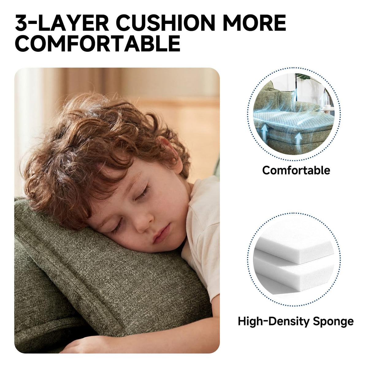 110" L-Shaped Sofa Bed,3-Layer Cushion Modular Sectional Boneless Couch