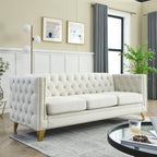 Velvet Sofa for Living Room Beige Three-Section Comfort Cozy Modern Chesterfield Design Bedroom & Office Use