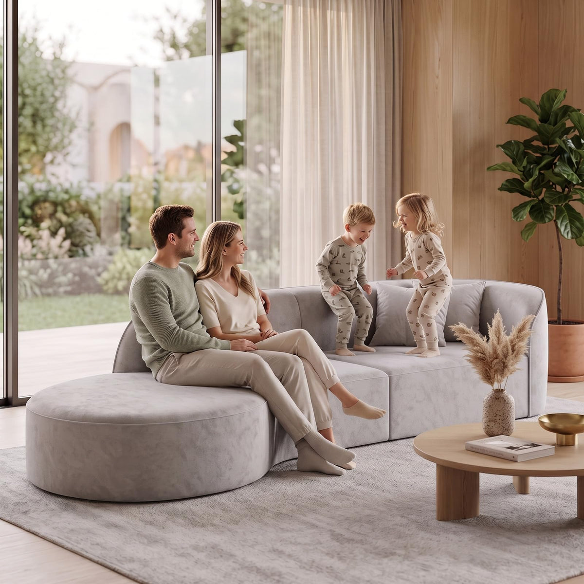 110 Inch Sectional Sofa with Deep Seat Right,4-6 Seater Modern Curved Sofa Couch,Minimalist Comfy Fabric Modular Sofa, Ergonomic Cloud Couches with Solid Wood Frame for Living Room Home White