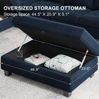 Belffin Velvet Convertible 4-Seat Sectional Sofa with Reversible Chaise L Shaped Sofa Couch Furniture Sets Sectional Couch with Storage Ottoman Blue