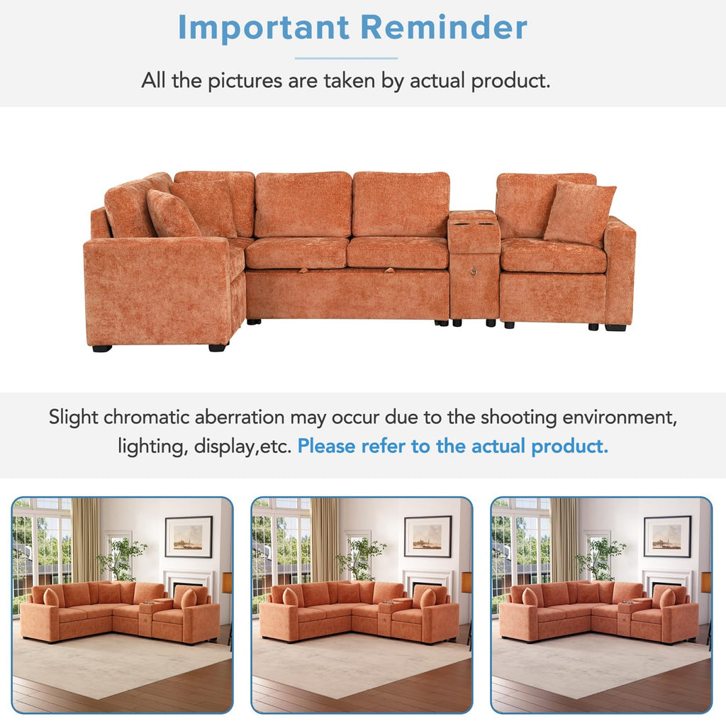 120.5" L-Shaped Modular Sectional Sofa with Convertible Sofa Bed, Reversible Sleeper with Pull-Out Bed, Cup Holders and Ample Storage Space for Living Room