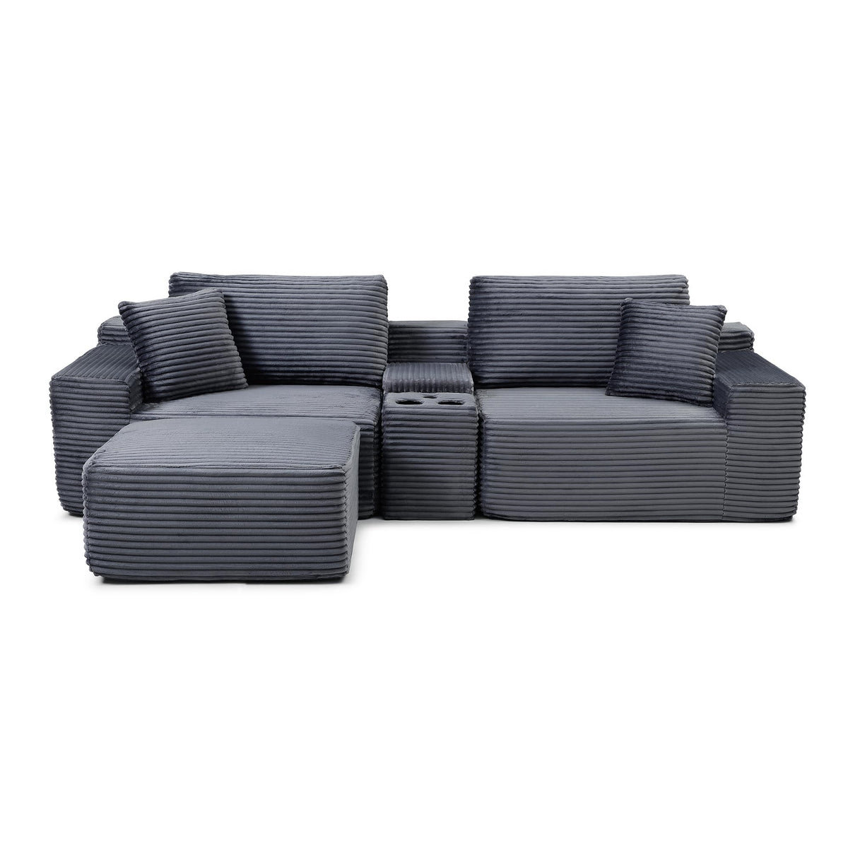 111" L Shape Boneless Couch with Cup Holders & USB Ports, 3 Seater Sectional Modular Couch with Storage Ottoman, Compressed Sofa Boneless Loveseat with for Living Room & Apartment, Jet Black