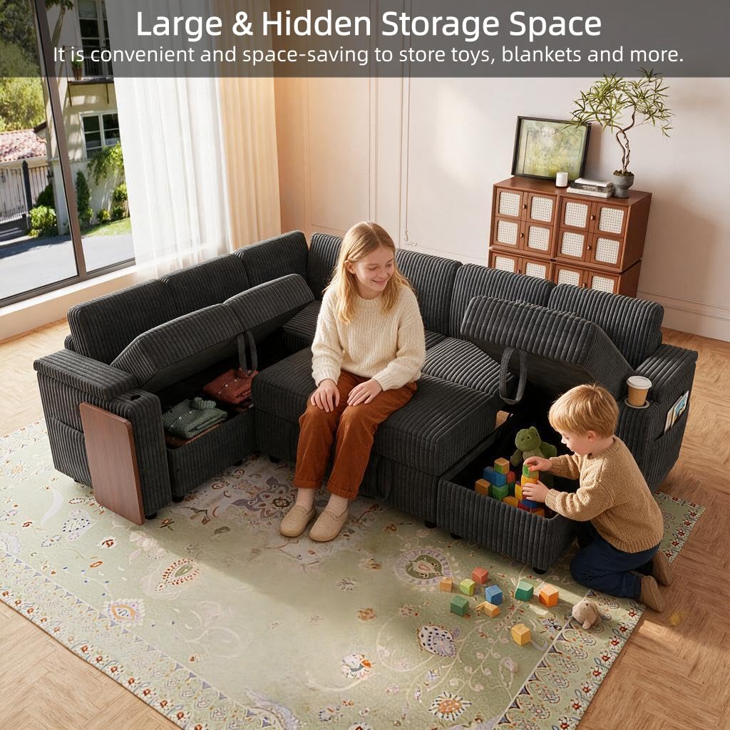 100" Modular Sectional Sofa with Storage, Cloud Couch Pull Out Bed