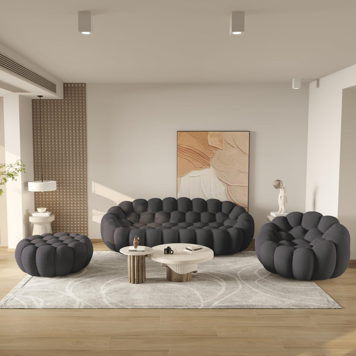 WJShome Modern Bubble Sofa Couch, 79.53" Curved Sofas for Living Room, Boneless Large Bean Bag Chair,Deep Seat Floor Sofas Chair Lounge 3 Seater for Home,Orange