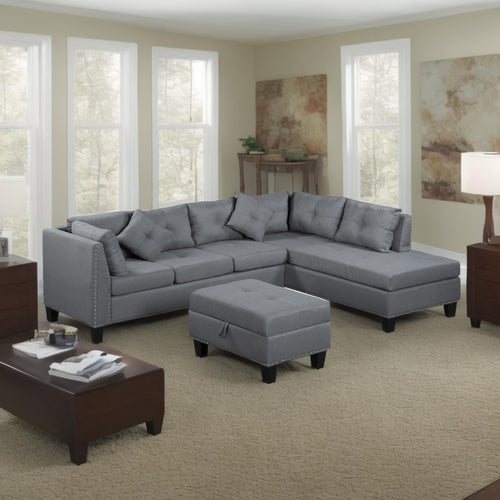 104.5" Upholstered Sofa,Chaise Ottoman, Gray