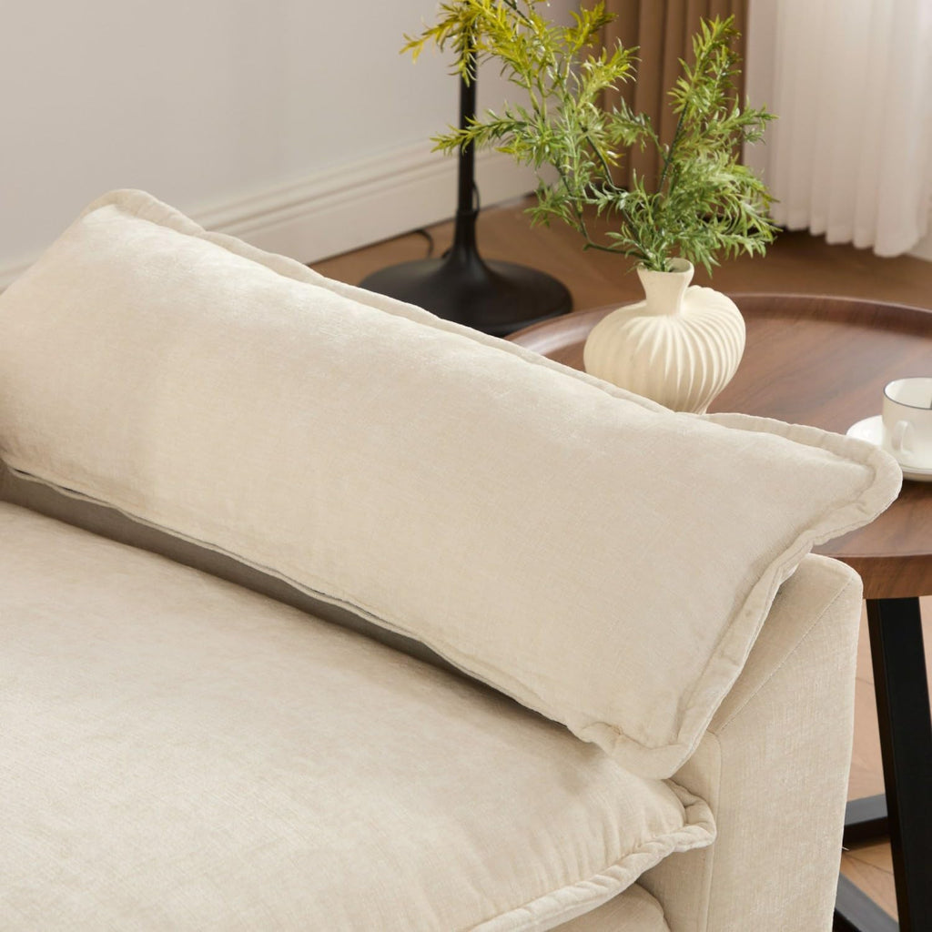 Wider Armrest 3 Seats Modern Sectional Couch Chenille Beige Cloud Comfort Living Room Bedroom Apartment Comfortable Home Decor