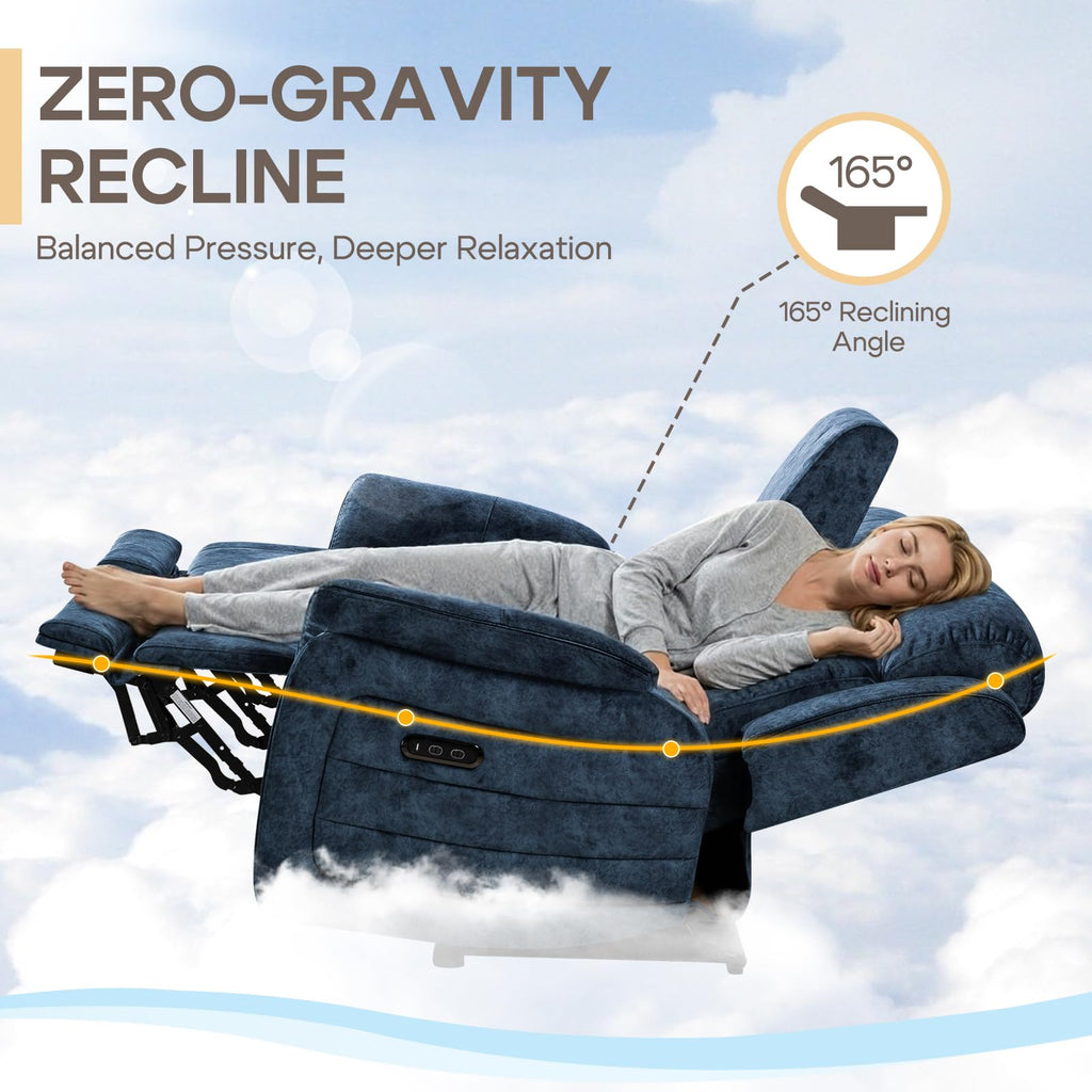 Zero Gravity Power Reclining Loveseat Sofa with Adjustable Headrests, Power Loveseat Recliner with Console, Electric 2-Seater Recliner Couch with Charging Port for Living Room (Velvet, Blue)