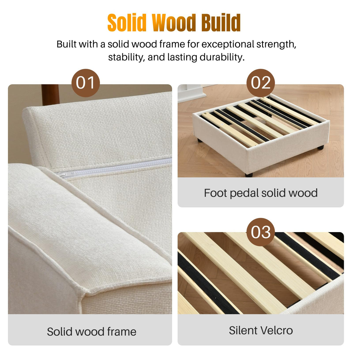 YUHUASHI 108.5″Wide L-Shaped Sofa with Removable Cushions Movable Footstool
