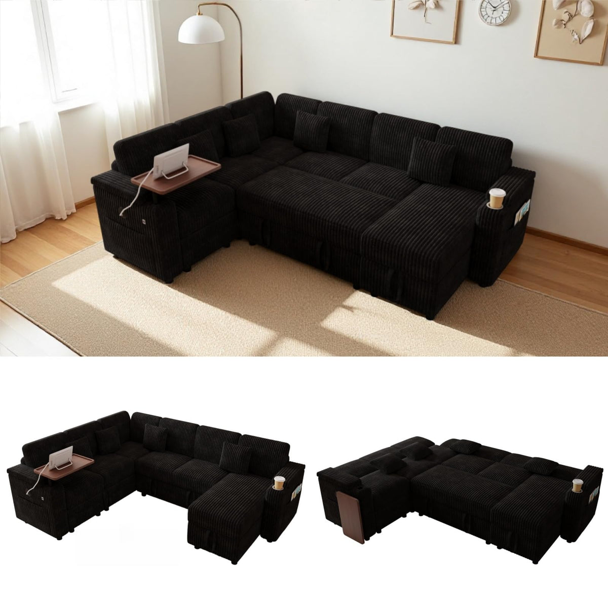 100" Modular Sectional Sofa with Storage, Cloud Couch Pull Out Bed