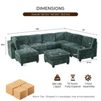 125" Modular Sectional Sofa with Storage, 8-Seat U-Shaped Couch, Green