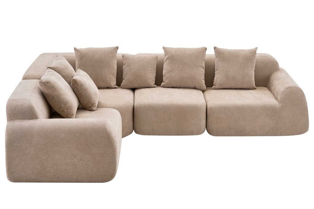 118” Oversized Cloud Sectional Couch with L-Shape Chaise,Velvet Curved Modern Modular Sofa with Deep Seat, Boneless Upholstered Couches for Living Room Bedroom,No Assembly Required,Beige